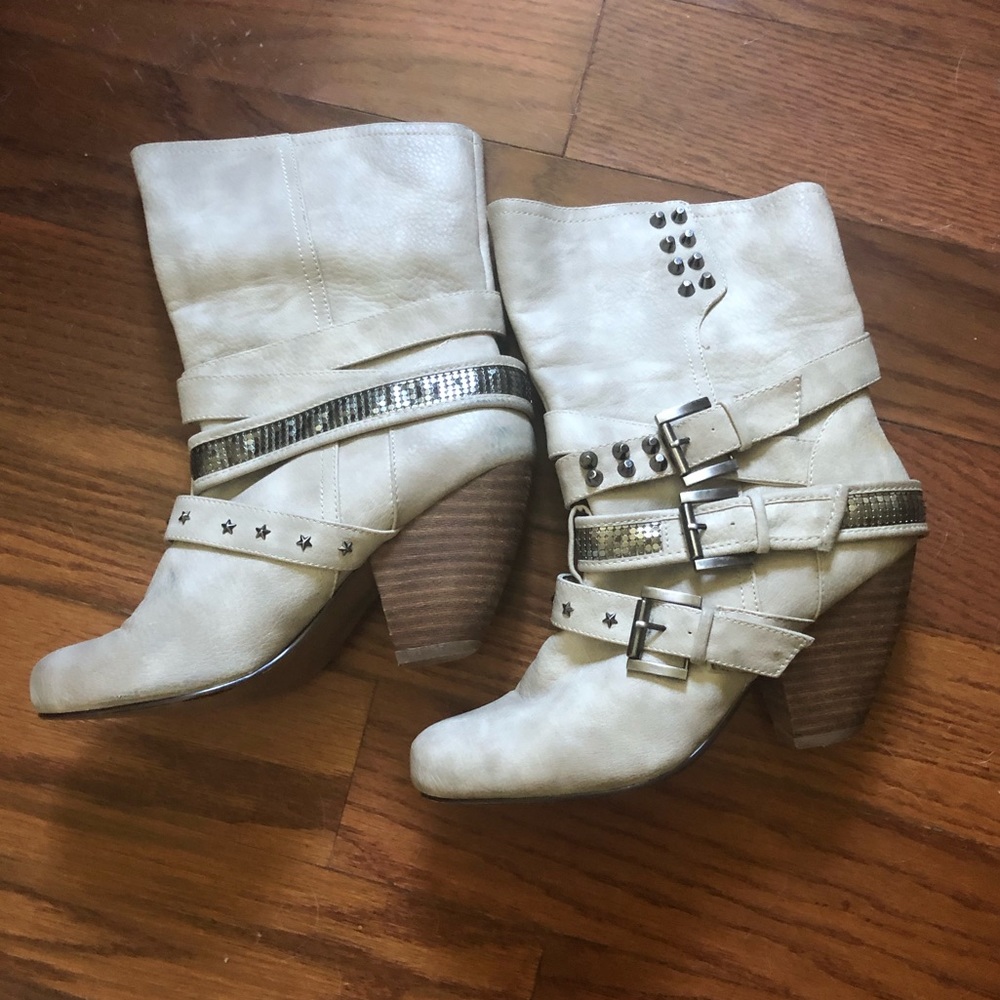 Over the ankle white boots